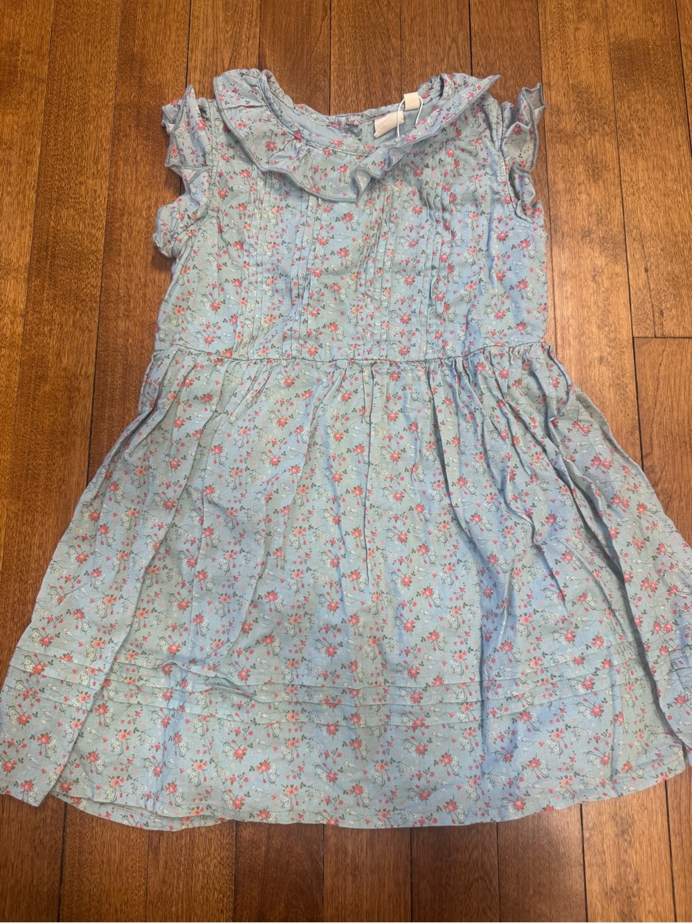 Toddler Floral Ruffle Light Blue Cotton Dress